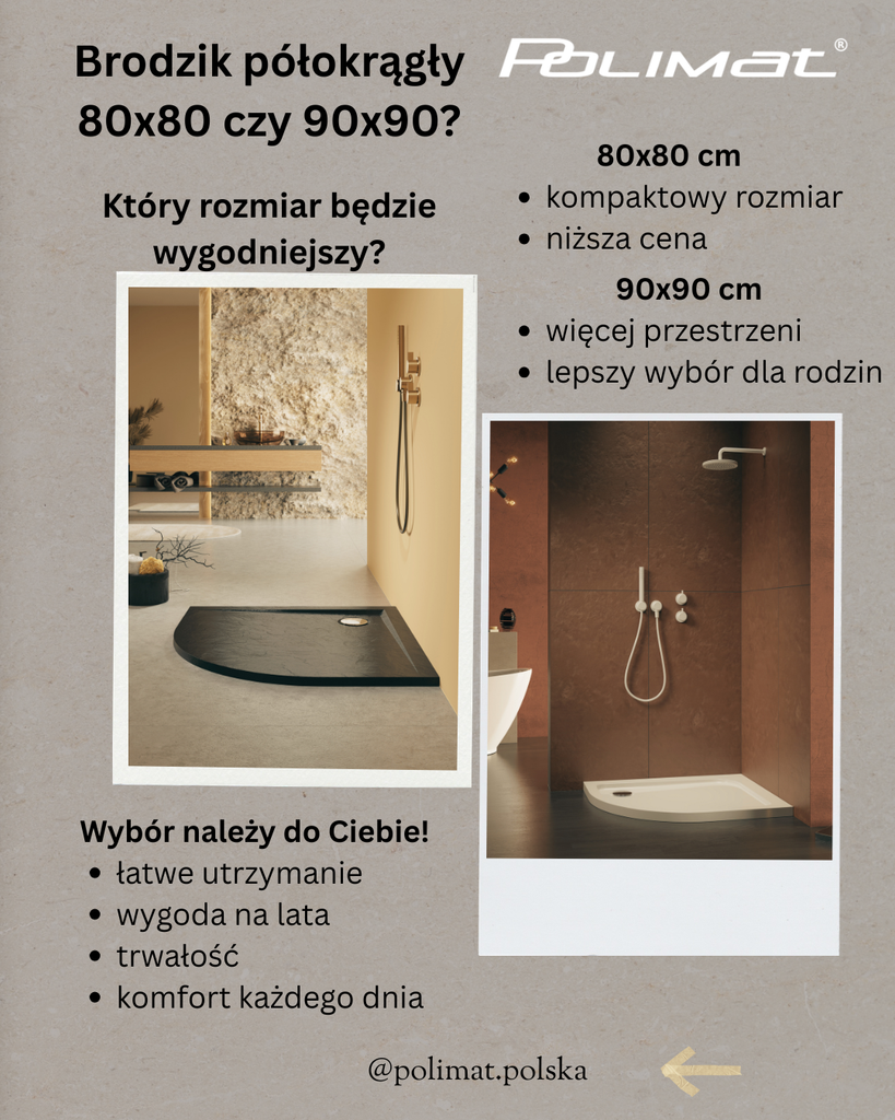Brodzik 80x80 czy 90x90 półokrągły? Sprawdź, który rozmiar będzie wygodniejszy