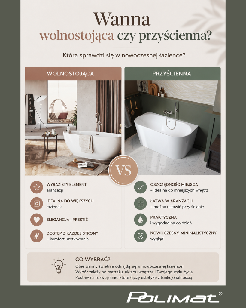 Wanna wolnostojąca czy przyścienna? Która sprawdzi się w nowoczesnej łazience?