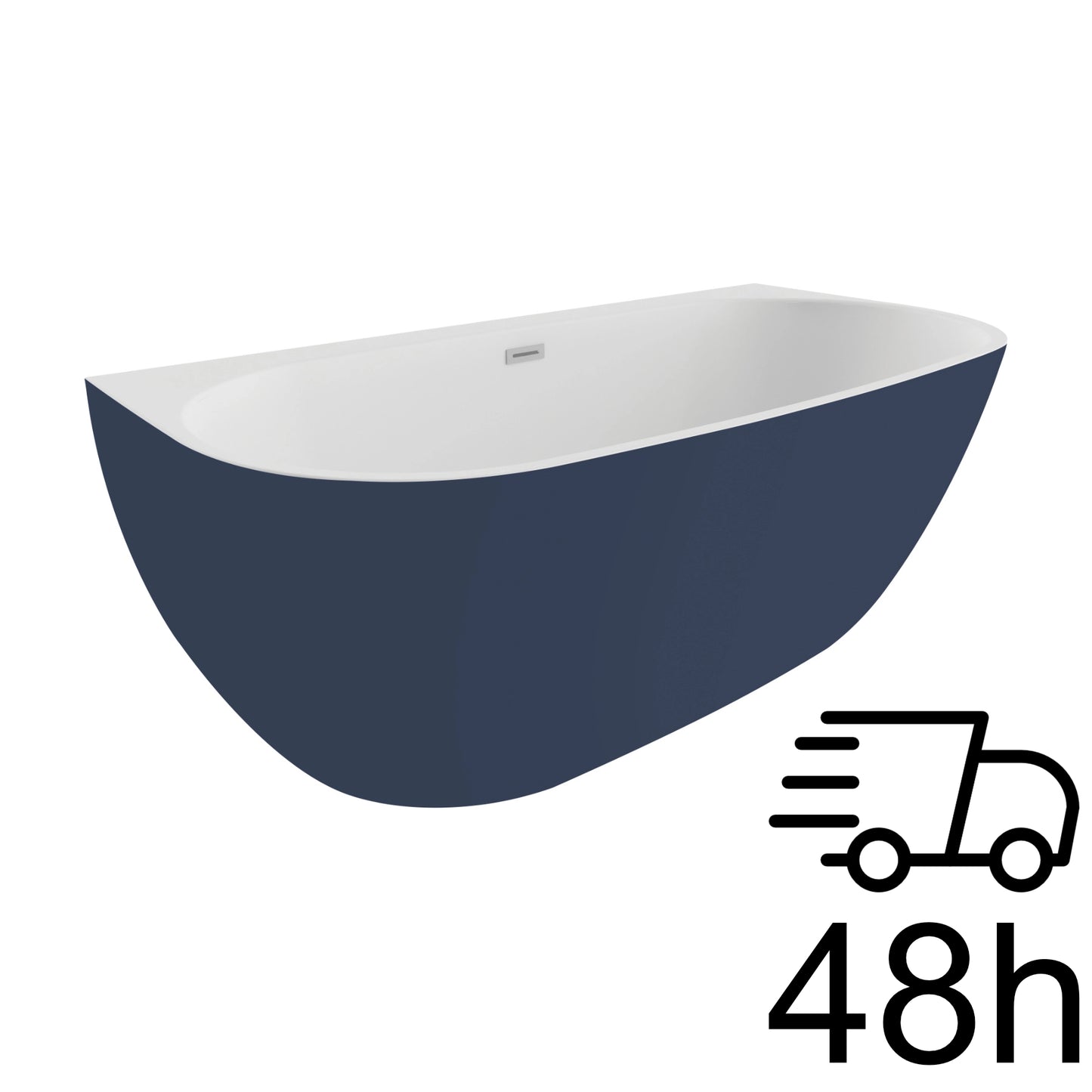 Granatowa wanna wolnostojąca przyścienna RISA 160 x 80 cm z białym syfonem